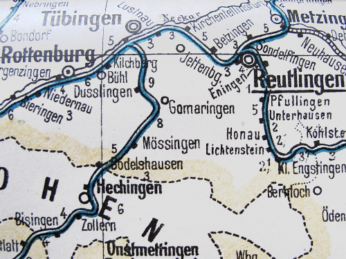 Kartenazsschnitt Reutlingen—Rottweil