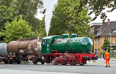 Bei Sasol Solvents Germany in Herne kommt die letzte betriebsfähige Krupp-Dampfspeicherlokomotive in Deutschland zum Einsatz; Aufnahme: NK