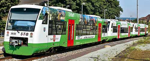 Seit Mitte Juni 2012 bestreitet die Erfurter Bahn (EB) den SPNV auf dem Dieselnetz Ostthüringen; Aufnahme: Christian Klotz