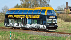 Doppelstock-Schienenbus VT 670.4 im April 2013 bei Pritzwalk; Aufnahme: Bodo Schulz 